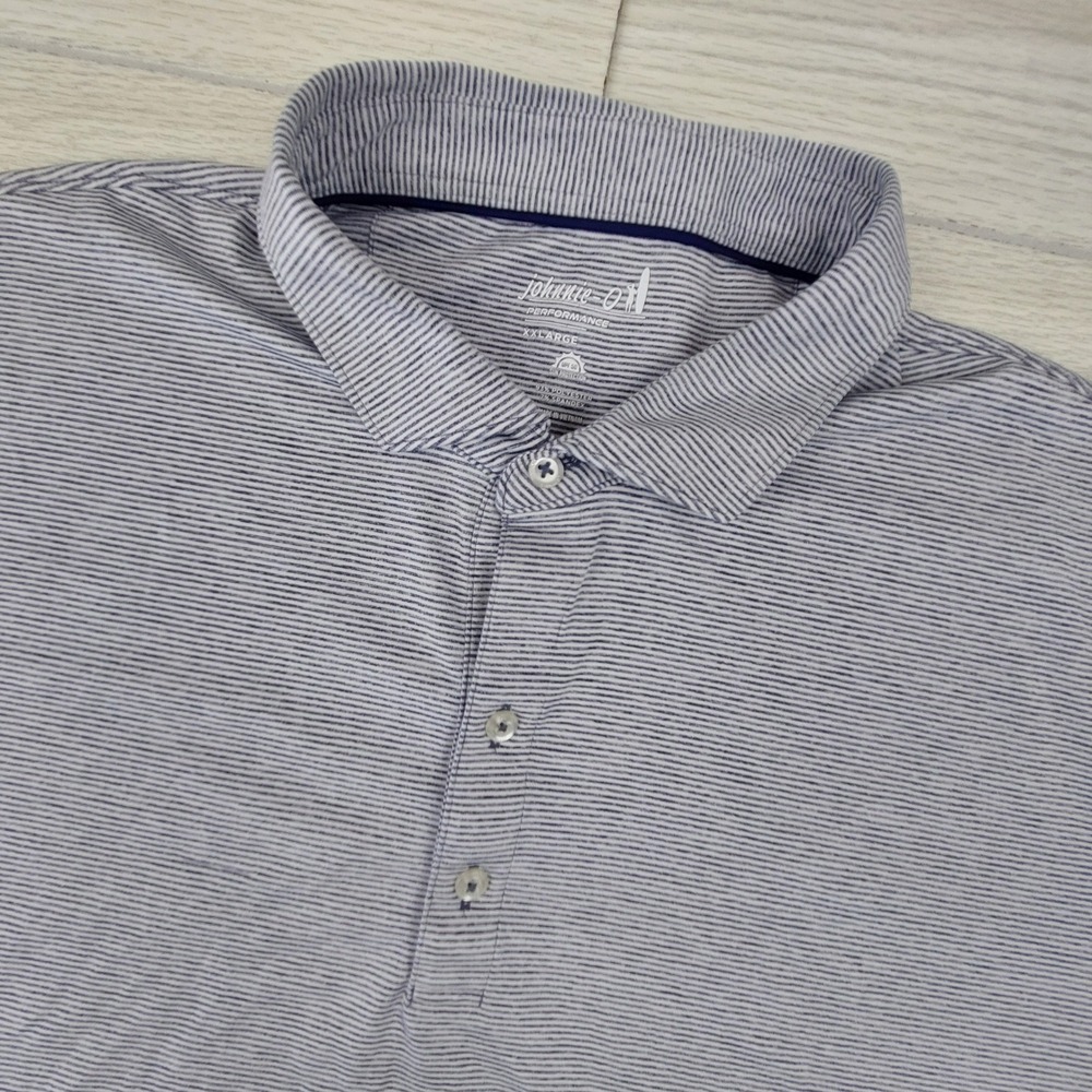 Johnnie-O Performance Polo Shirt Mens XXL Blue White Micro Stripe UPF 50 Stretch